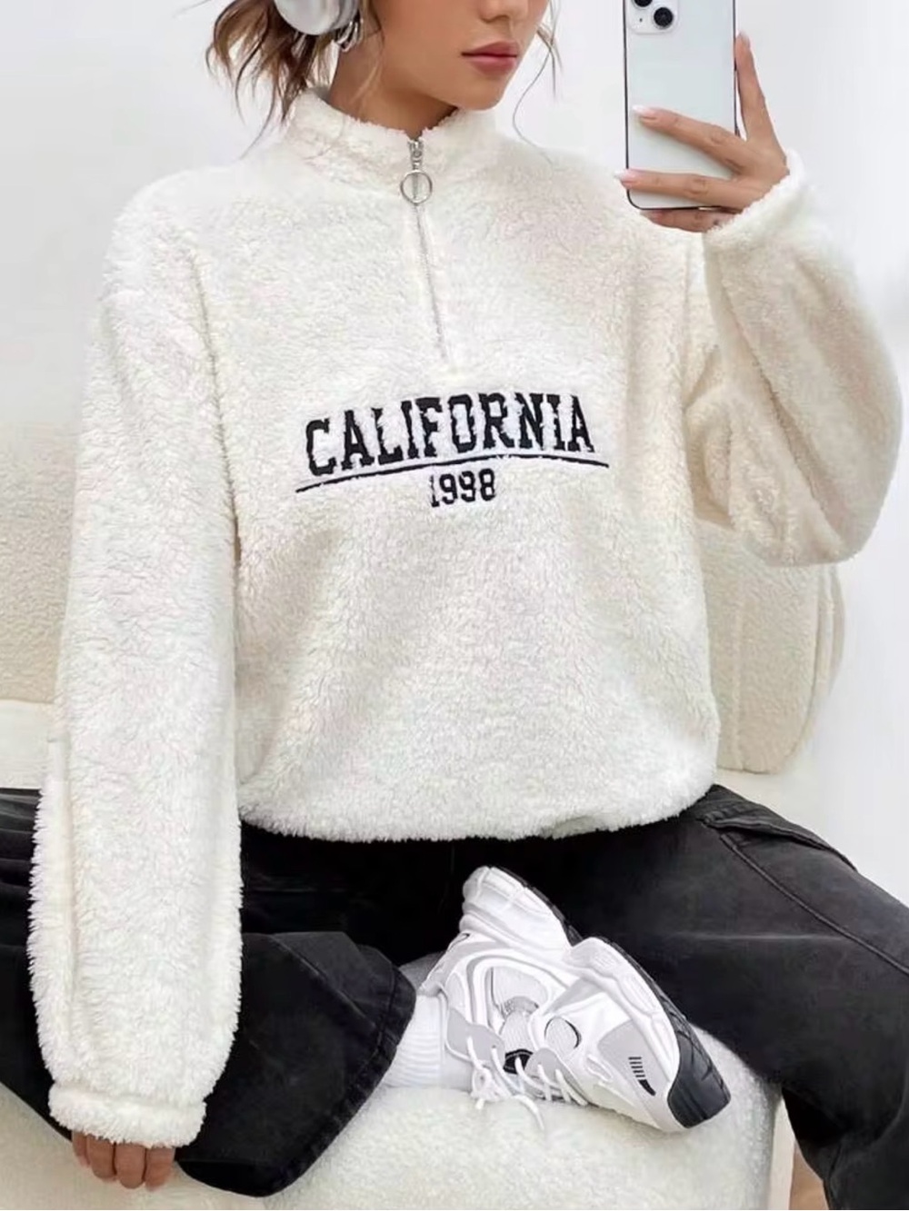 SHEIN - California Teddy Fleece Sweatshirt